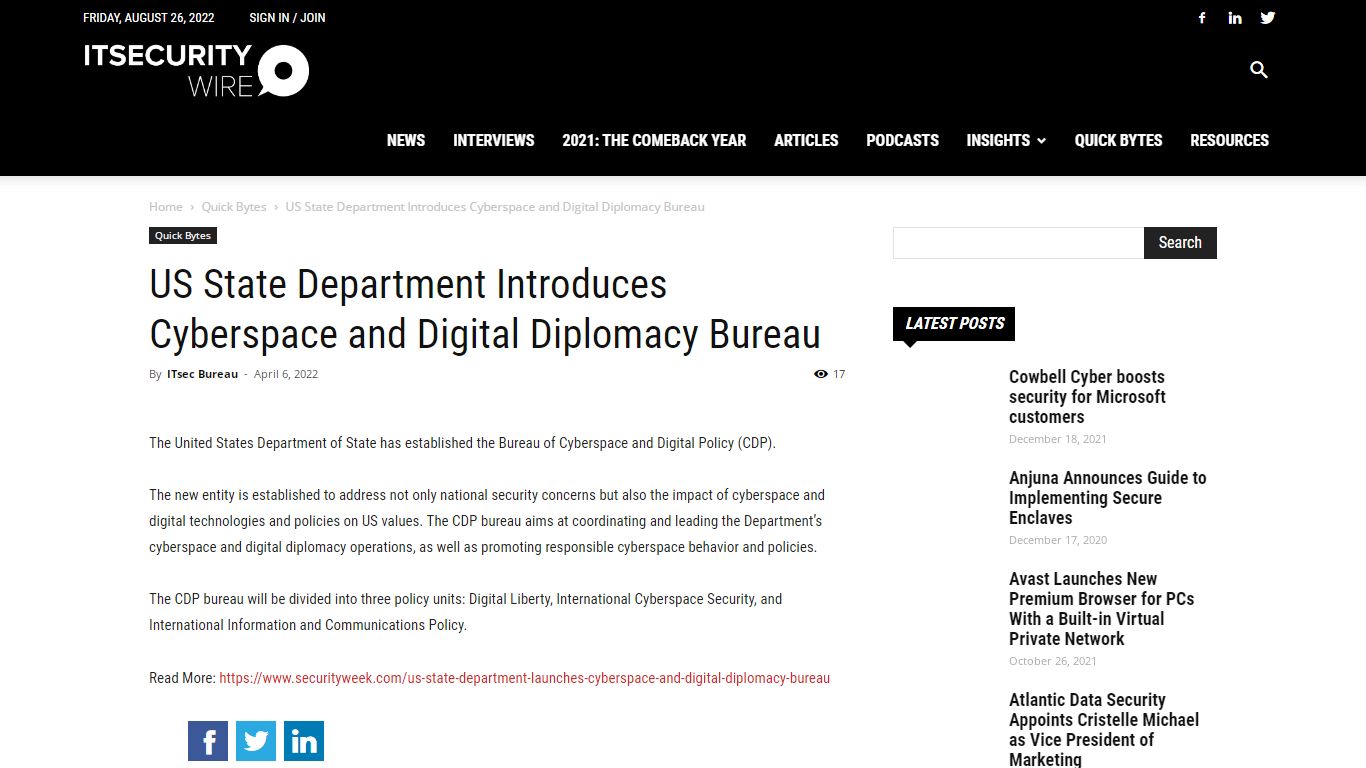 US State Department Introduces Cyberspace and Digital Diplomacy Bureau